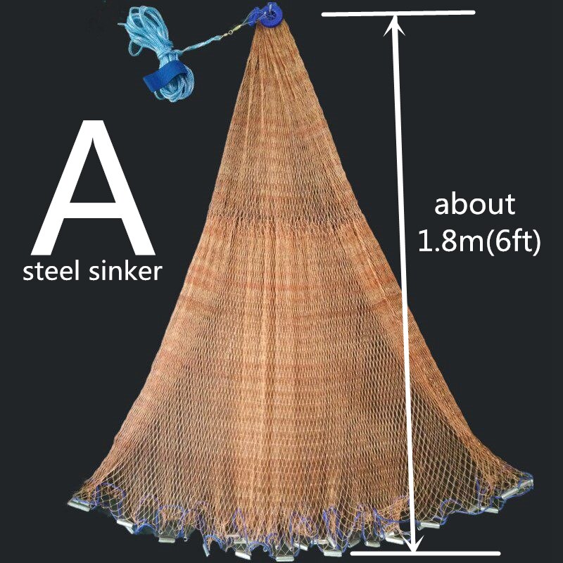 Multifilament line med synke usa støbt net fangst fisk netværk udendørs hånd kaste fiskenet lille net gællenet: A36
