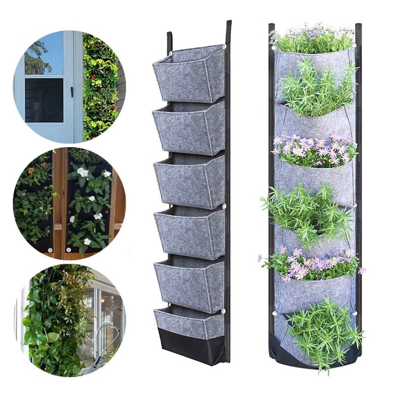 Maceta colgante Vertical de 6 bolsillos para jardín, macetas de flores, impermeable, montaje en pared, bolsa para colgar, uso interior y exterior