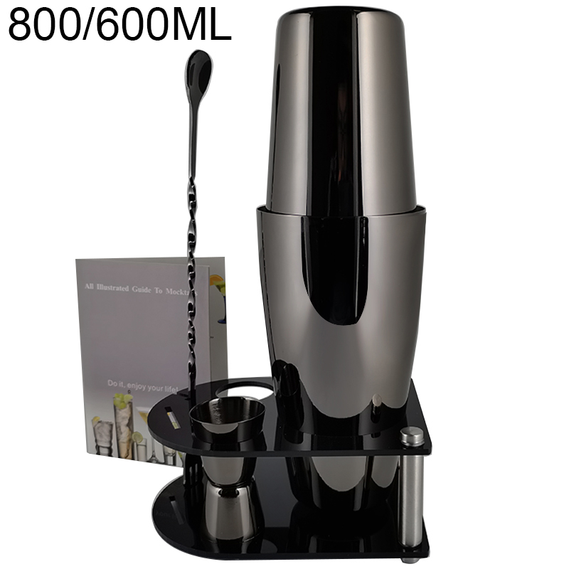Martini Cocktail Shaker Set Bartender Kit: 5-7 Piece Bar Tools Wine Spoon Muddler Jigger Strainer with Stand Drinks Recipe: 5P B 800600ML Stand
