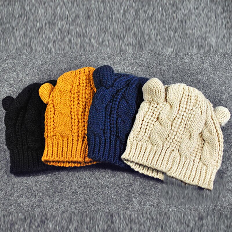 Gorro con orejas de gato y cuernos de diablo para mujer, gorra tejida a ganchillo, gorros de lana tejidos a la , gorros cálidos para invierno y otoño