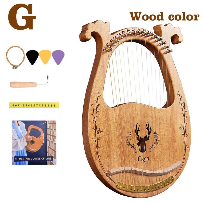 Harpe Lyre en bois à 16 cordes, boîte de résonance, Instrument à cordes avec clé de réglage, 3 choix, Instrument de musique à cordes pour enfants: G