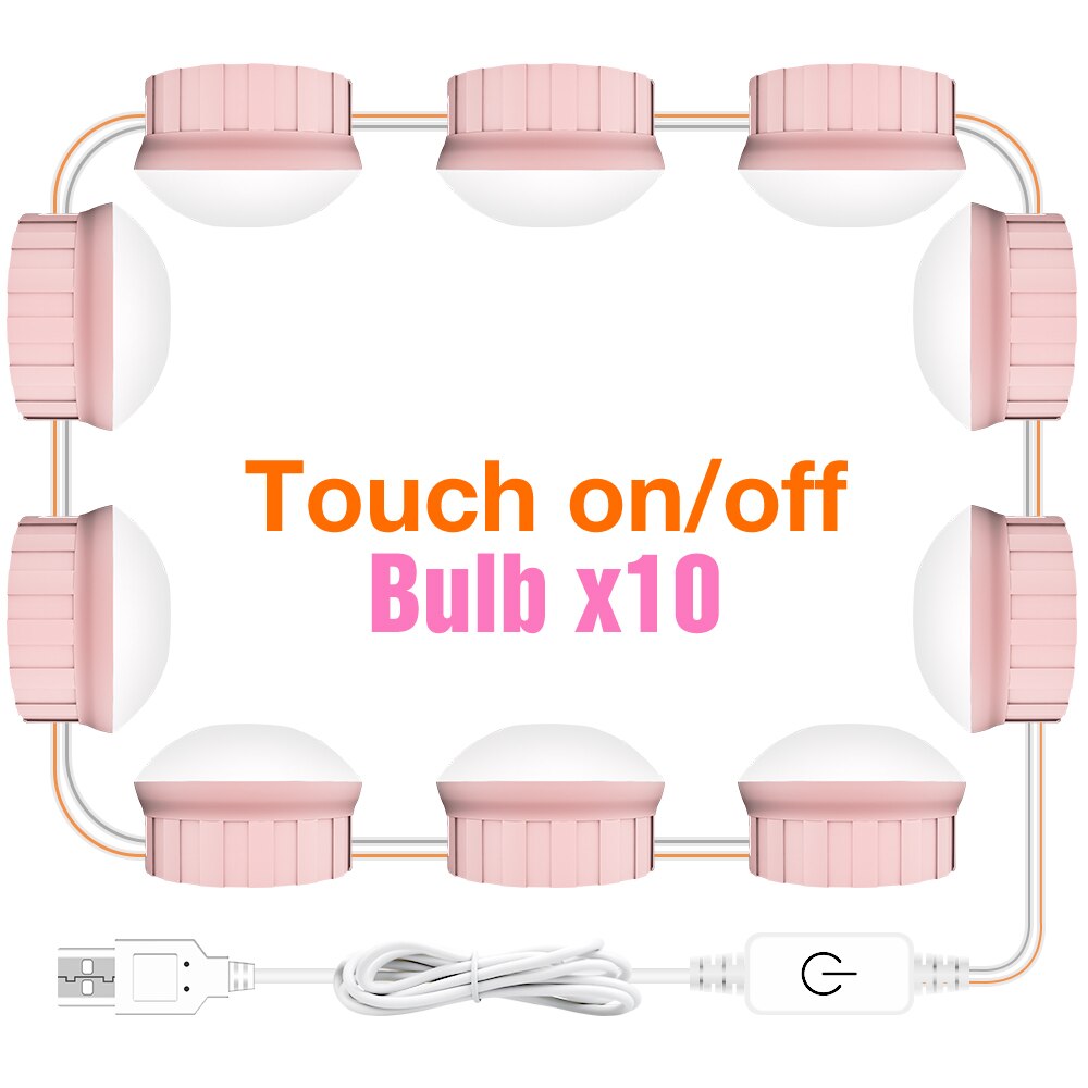 Led Make-Up Spiegel Lampen Usb Hollywood Make Up Lamp Vanity Lights Badkamer Kaptafel Verlichting Dimbare Led Wandlamp: Type-B-Pink-10Bulbs
