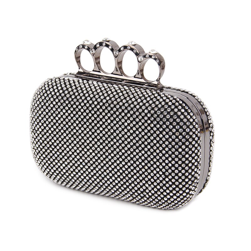 Crystal Evening Bag Clutch Bags Clutches Wedding Purse Rhinestones Wedding Handbags Silver/Gold/Black Finger Ring Evening Bag