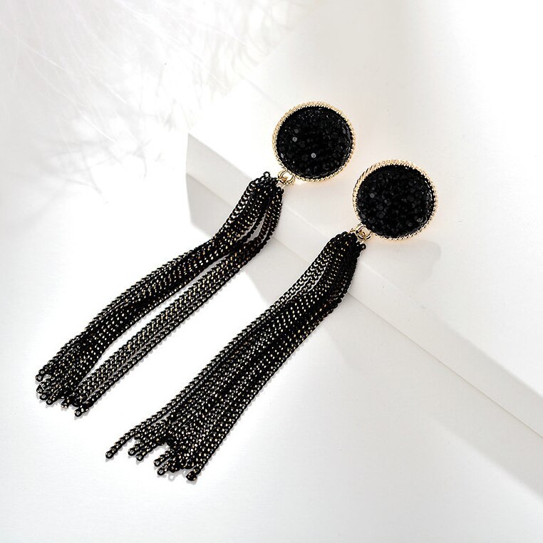 Pendientes de Clip de cadena acrílica para mujer, aretes largos de color dorado, mate, negro, Vintage, ovalados, geométricos, sin agujeros,: Color amarillo dorado claro