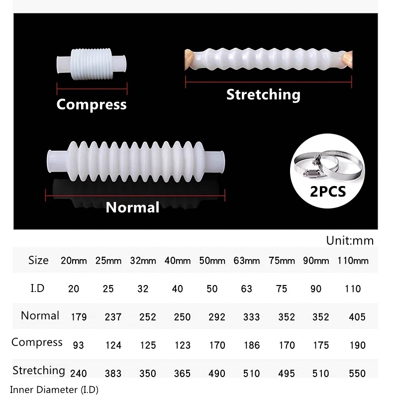 1Pc I.d 20 ~ 110Mm Siliconen Gegolfde Buizen Rubber Slang Expansie En Buigen Waterbuis Pvc Flexibele Aansluiting Schroefdraad Pijp