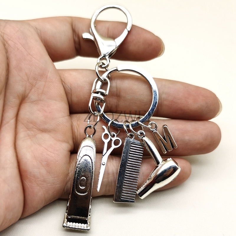Peluquería, tijeras eléctricas de empuje para el cabello, secador de pelo, llavero con letras, peluquería, barbería, llavero personalizado, de joyería