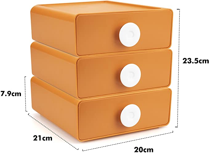 2022 Home Official Nordic Stackable Drawers Desktop Sundries Organizer Case Plastic Rack Cute Cosmetics Container: Orange 3pcs