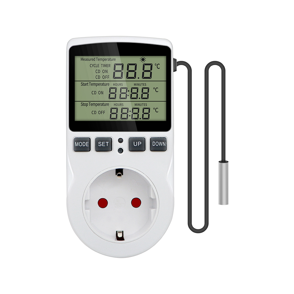 Timer met constante temperatuurregeling, stopcontact 220v, temperatuurregelaar met temperatuursonde, verwarming en koeling.: Hemelsblauw