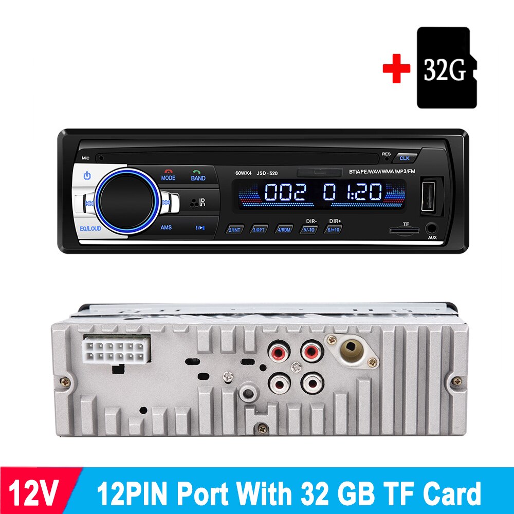 12-24V Autoradio JSD 520 Stereo 1 Lärm Auto Radio Bluetooth Fm Aux Eingang Empfänger Auto Lkw Audio- SD Usb Mp3 Mmc Wma Freisprecheinrichtung: 12Stift mit 32G TF