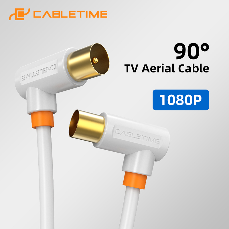 CABLETIME 90 stopni kabel antenowy robić telewizora 1080P M/M 3C2V kabel kabel wideo telewizja wysokiej rozdzielczości antena HD TV STB kabel cyfrowy