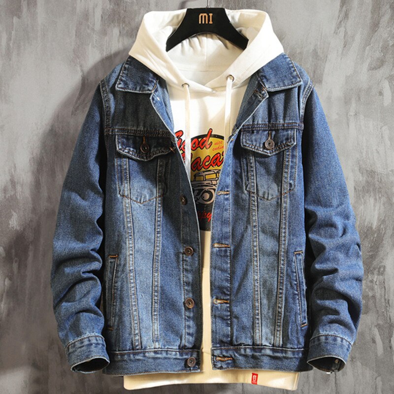 Men's Spring Autumn Washed Vintage Retro Denim Jacket Male Loose Casual Cowboy Coat