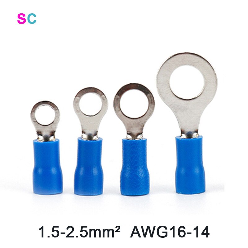 Koude Terminal 100 Stks/zak Elektrische Pre-Geïsoleerde Draad Kabel Crimp Connector 1.5-2.5mm ² AWG16-14 RV2 Serie End adereindhulzen