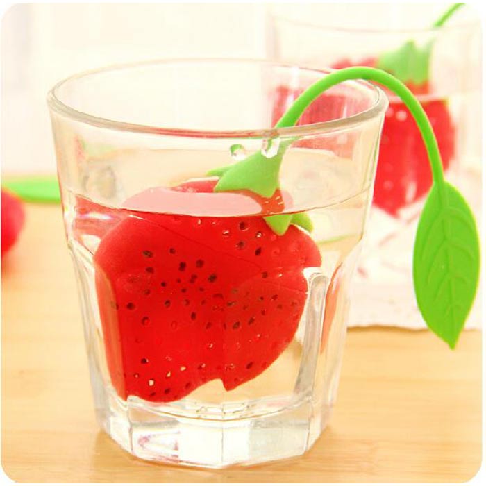 Siliconen Aardbei Vormige Thee-ei Zeef Set Theezakje Leaf Filter Diffuser Kleurrijke Silicagel Thee Brouwen