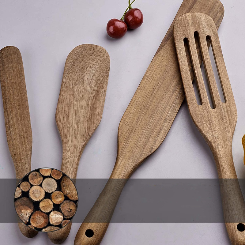 Spurtle Set , Natural Wooden Cooking Utensils Set, Handmade Spurtles Kitchen Tools Non-Stick Wooden Kitchen Utensil Set