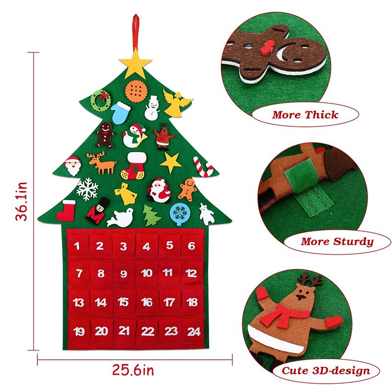 DIY Felt Christmas Tree Advent Calendar Thicken Fabric with Pockets Xmas Year Decor