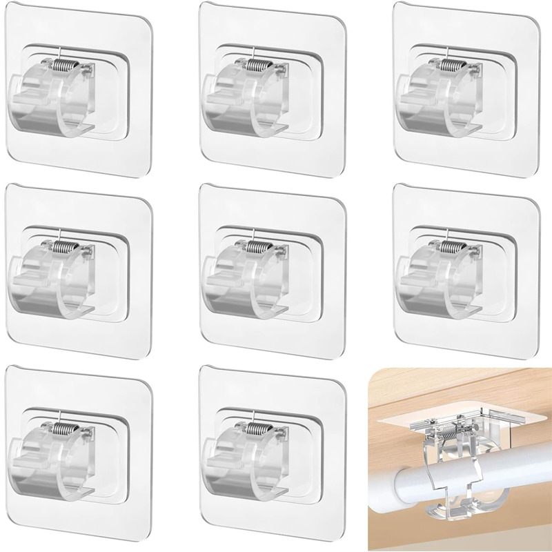 Self Adhesive Hooks Punch-free Curtain Rod Clip Hook Shower Curtain Rod Hanging Holder Household Fixed Clip Hanging Hook Holder