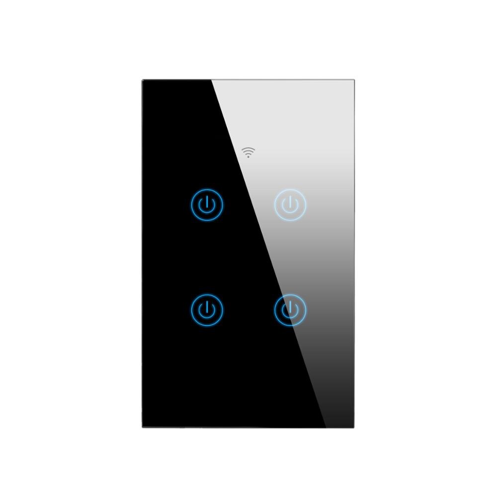 Apple HomeKit-interruptor inteligente de Sensor táctil LED, inalámbrico, WiFi, AC100V-240V, Blanco/NEGRO, 1 gang/2 gang Need Neutral Line, estándar de EE. UU.: 4 gang Black