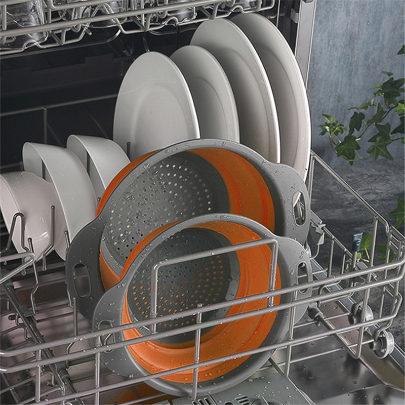 Escurridor de lavado plegable con mango cesta de filtro para verduras de fruta colador plegable de silicona contenedor de herramientas de almacenamiento de cocina