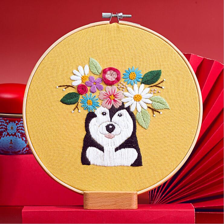 20x20cm Famous dogs and pets European embroidery kit simple three-dimensional embroidery Ribbon kit embroidery needlework: A