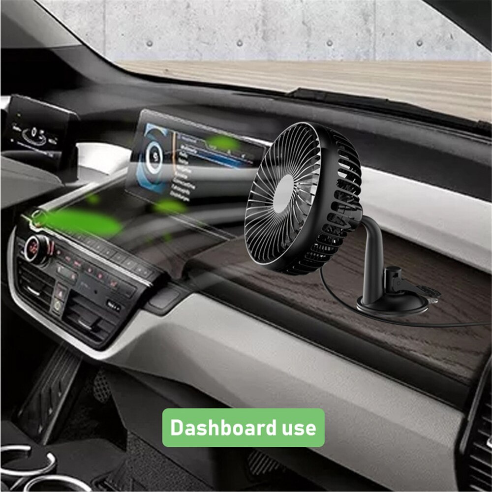 Black Suction Cup Single Head 5.5 Inch Car Fan 12V24V Universal Large Wind Three Speed Control USB Car Cooling Fan