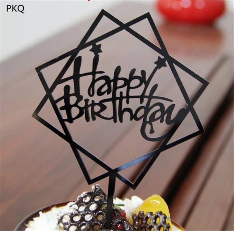 1 Pcs Ronde/Vierkante Acryl Gelukkige Verjaardag Topper Decoratie Voor Verjaardag Cupcake Vlag Verjaardagsfeestje Decoratieve Rekwisieten Levert: Square Black