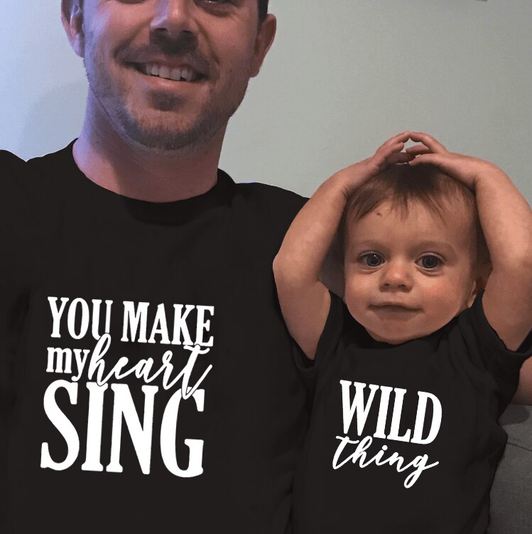 Wild Thing You Make My Heart Sing Daddy and Me Tshirt Summer Casual Short Sleeve Father Son Matching Shirts Father's Day TShirts