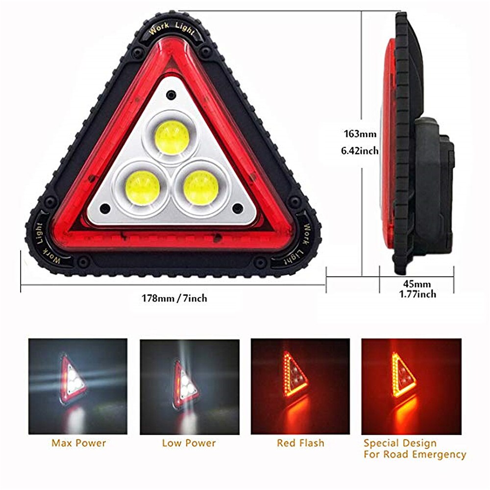 3 COB Triangle Warning Light 30W 1500LM LED Work Light Portable LED Flood Lights for Outdoor Camping Hiking Repairing