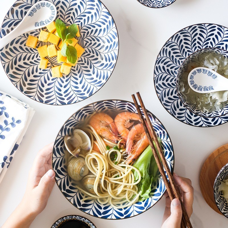 Vaisselle en céramique de style japonais, assiette de ménage, assiette ronde, bol à soupe pour salade AKUHOME