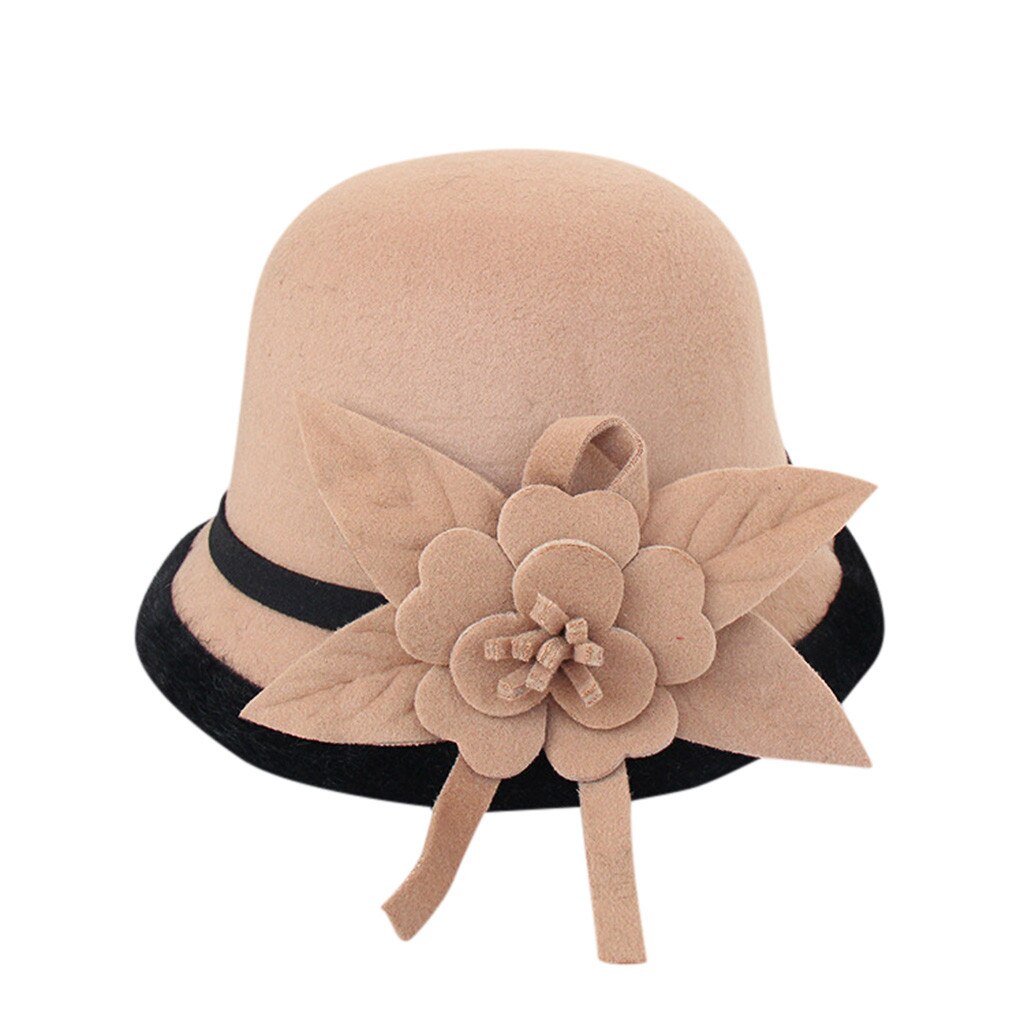 wool Mother Lady Top Grade Banquet Formal Hats Women Winter Pure Wool Felt Bowknow Fedora Hat#p3: Khaki