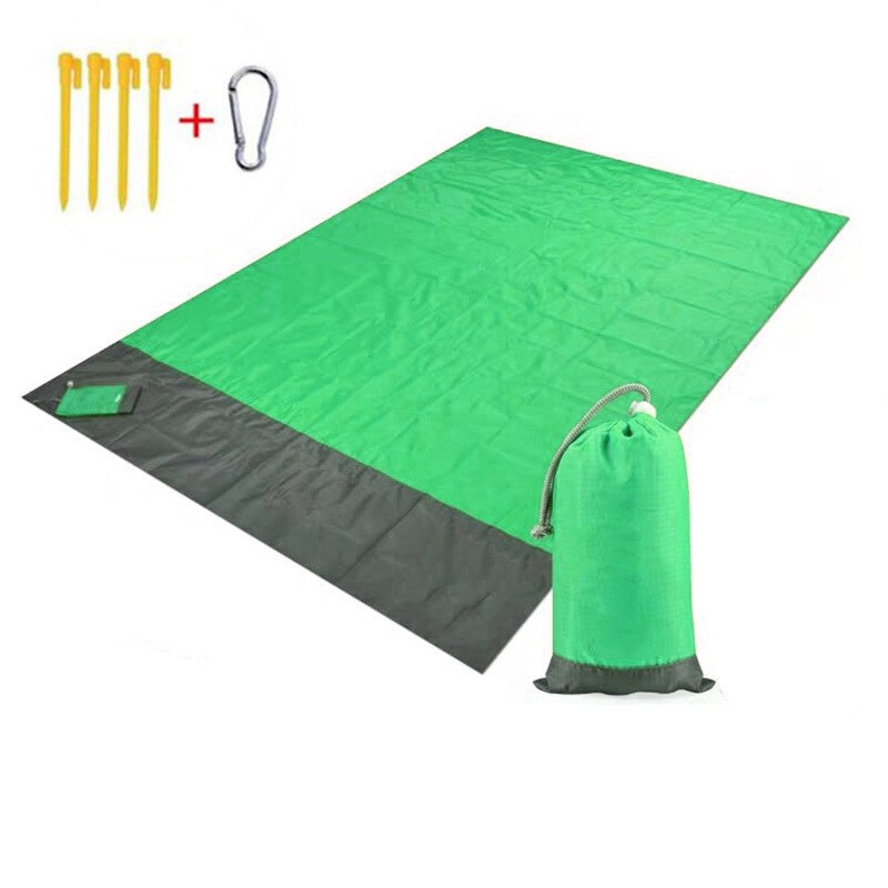 Manta de playa de bolsillo impermeable, colchoneta de acampada plegable, colchón ligero portátil, esterilla de pícnic al aire libre, playa de arena, 2x2,1 m: Grass green and grey / 140 x 200CM