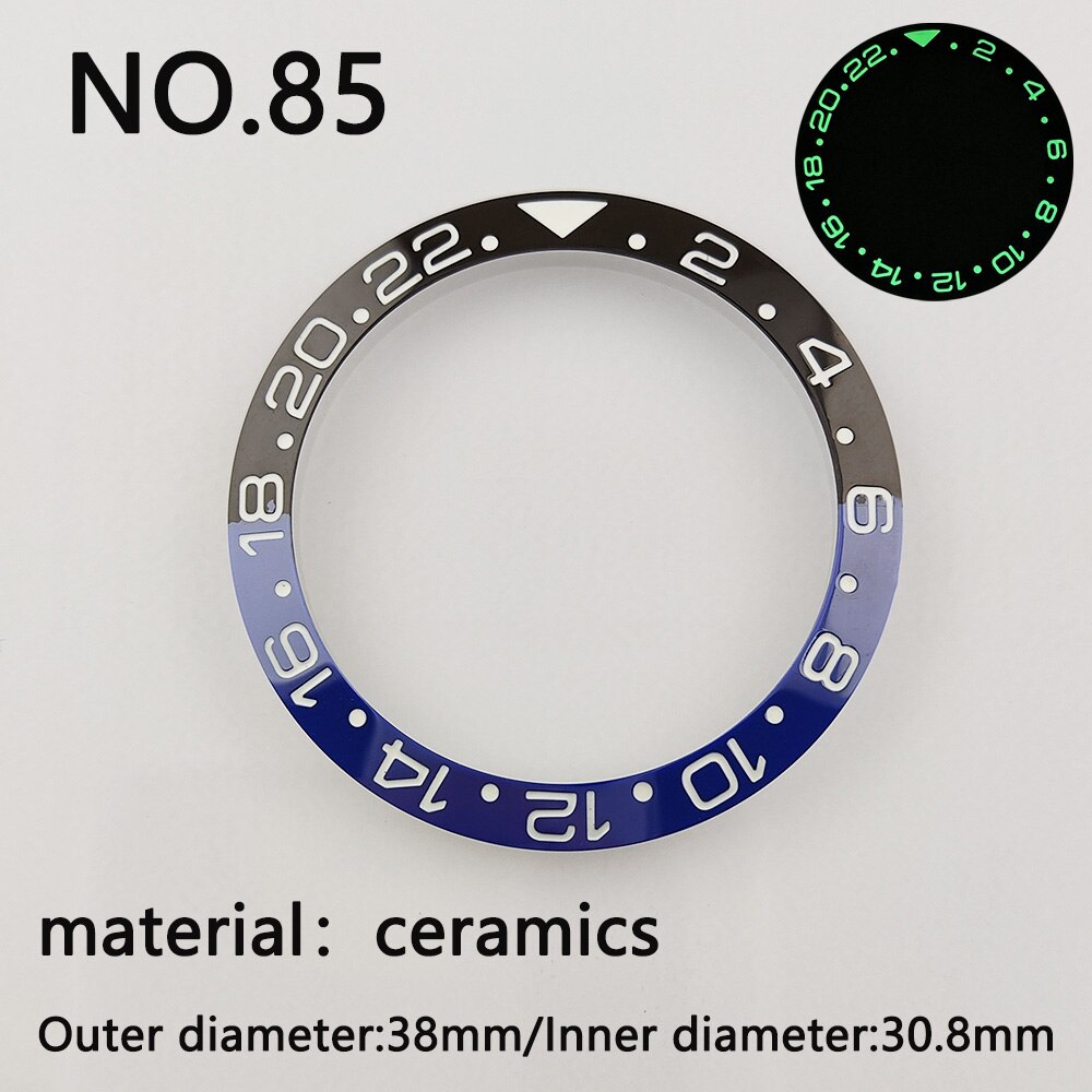 38*30.8mm Sloping Super Luminous Ceramic Bezel Insert Divers Replacement of watch accessories parts: NO.85