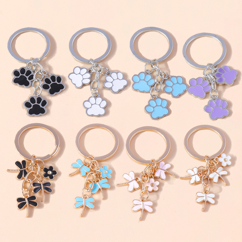 Portachiavi con libellule smaltate carine portachiavi con impronta di gatto portachiavi per auto per donna ciondoli per borsetta per ragazze regali di gioielli DIIY