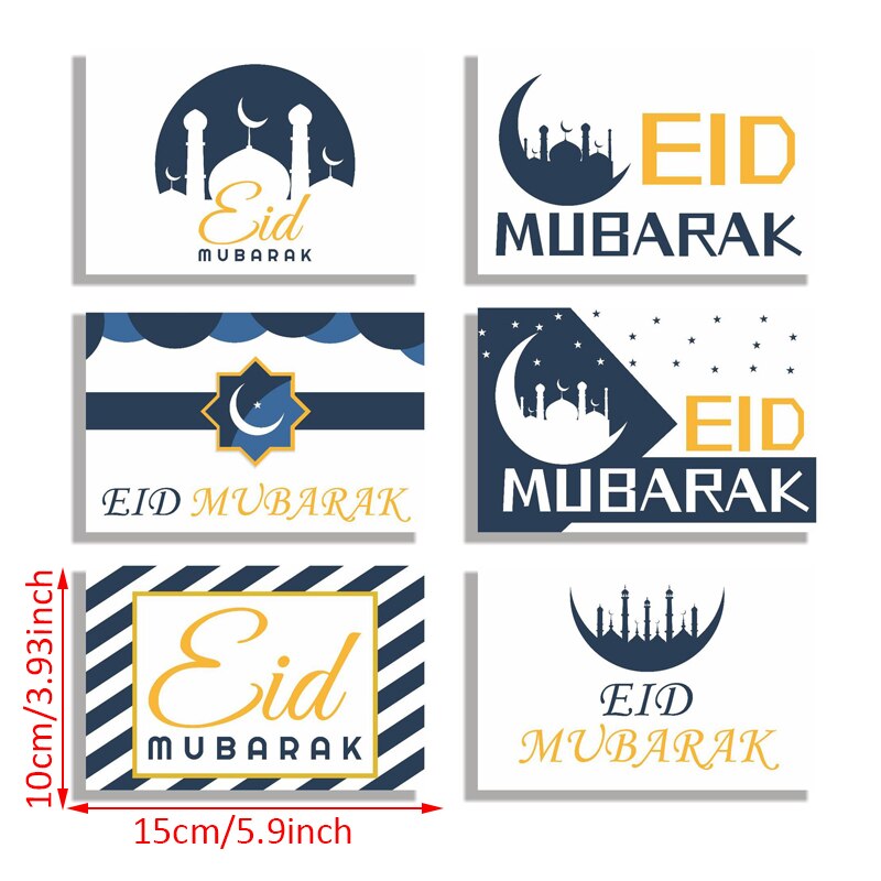 6 Pcs Eid Mubarak Invitation Cards Church Ramadan Islamic Muslim Greeting Card