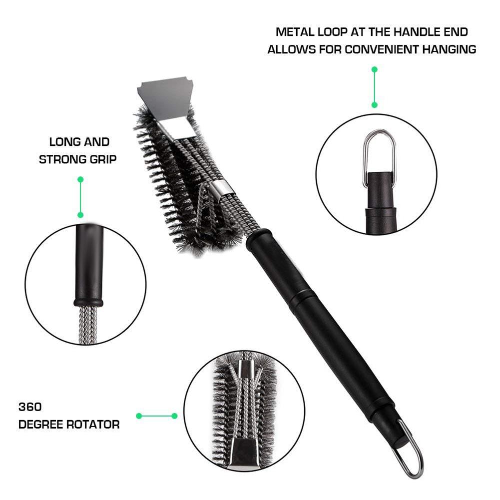 Stainless steel barbecue cleaning brush, wire three-in-one outdoor cleaner, large brush