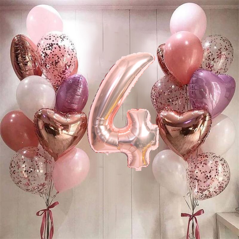 21pcs 32 inch Number Foil Balloons Latex Confetti Helium Balloons Wedding Birthday Party Decoration Supplies Baby Shower Globos: rose gold 4