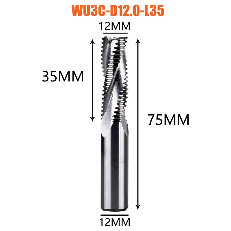 Dreanique, 1 unidad, 3 flautas, fresa de desbaste de alta resistencia de carburo sólido, 4mm-12mm, ranura para carpintería, CNC, grano grueso más rugoso: 14 mm