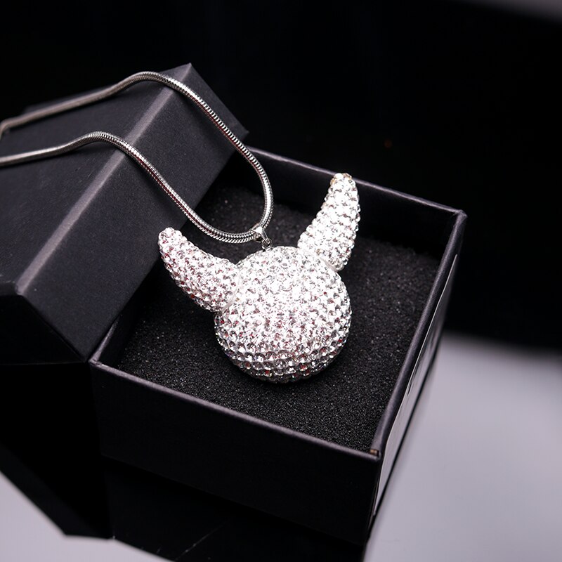 Diamond Devil Car Ornaments Hanging Pendant Cute Cartoon Evil Bling Crystal Rhinestone Ball Auto Rear Mirror Pendant Accessories