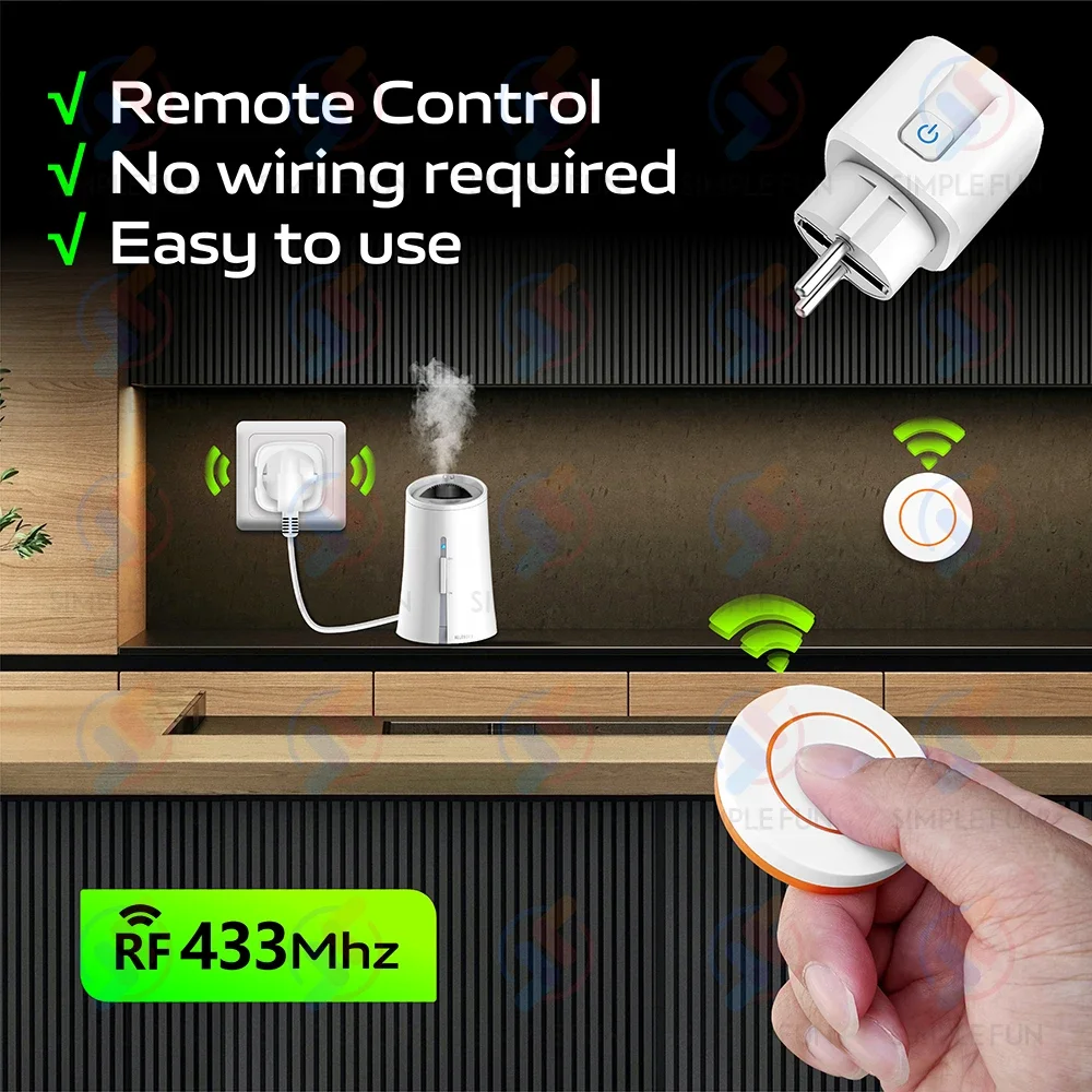 Spina per telecomando senza fili EU FR 433 Mhz 16A 220 V Presa intelligente RF mini telecomando rotondo, presa elettrica per elettrodomestici in poi/spento