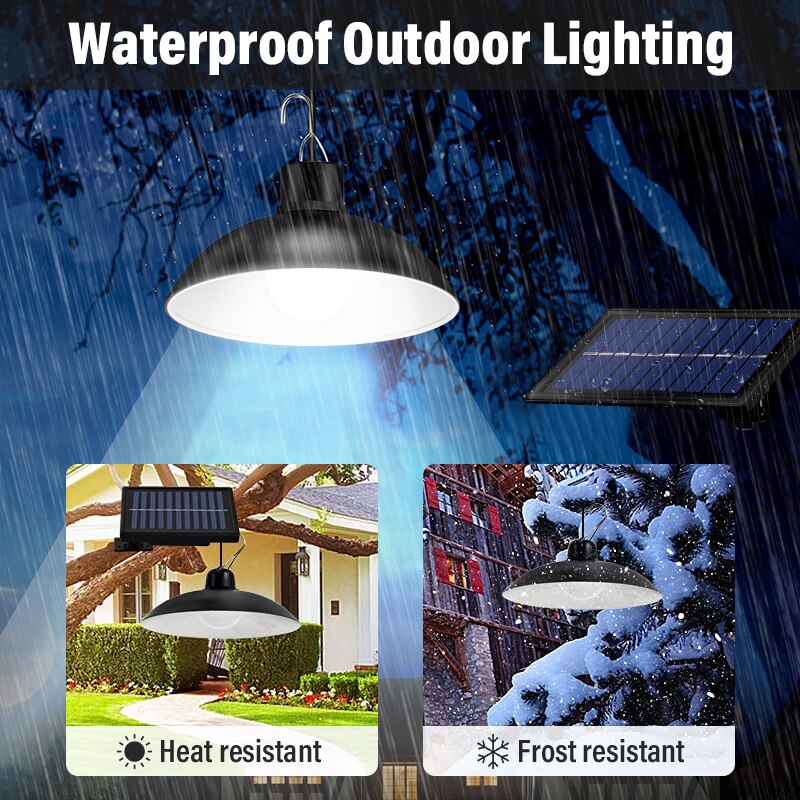 Luces colgantes de doble cabeza impermeables IP65, lámpara Solar para interior y exterior, luces de cobertizo con Cable alimentadas por luz Solar para patio, Camping, etc.
