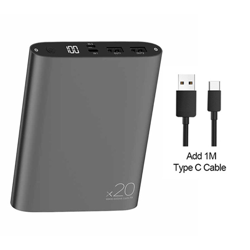 Solove Power Bank 20000mAh przenośna ładowarka Quick Charge mini powerbank na iOS telefon z systemem Android: Black Add Type C