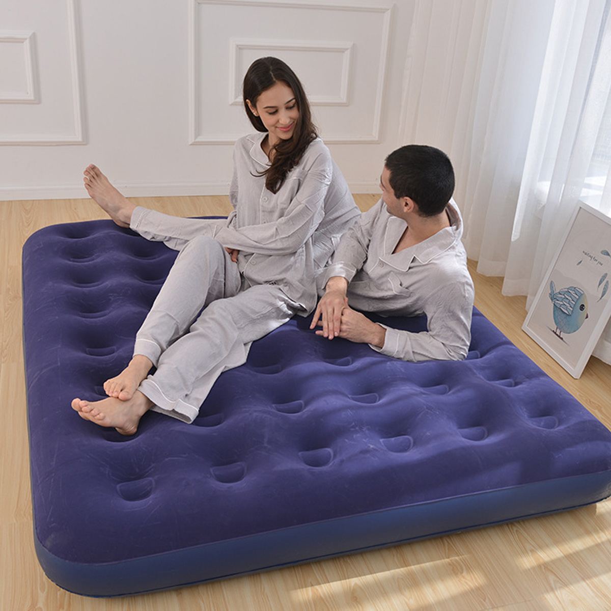 2-In-1 Multifunction Inflatable Travel Mattress 203*183*22cm PVC Flocking Soft Sleeping Rest Cushion for Car Home Auto Accessor