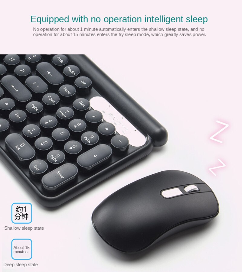 Smart Sleep Charge Wireless Keyboard and Mouse Set Silent Mouse Keyboard Suspension Retro Round Key Cap Keyboard PC Keyboards