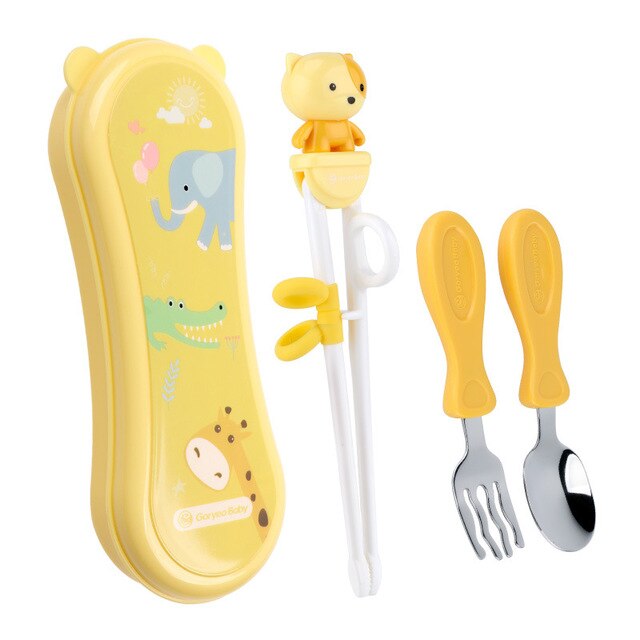 Kids Chopsticks Cartoon Training Children Spoon Fork Set Stainless Steel Kids Eating Utensils Toddler Baby Flatware Accessories: 4 pieces dog