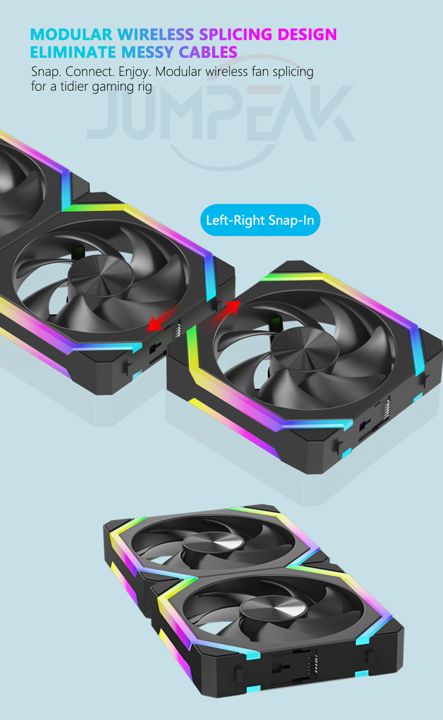 Jumpeak cs120 argb ventilador de refrigeração 240mm modular empilhável emenda pwm silencioso 120mm rgb ventiladores para jogos caso pc cpu refrigerador de água