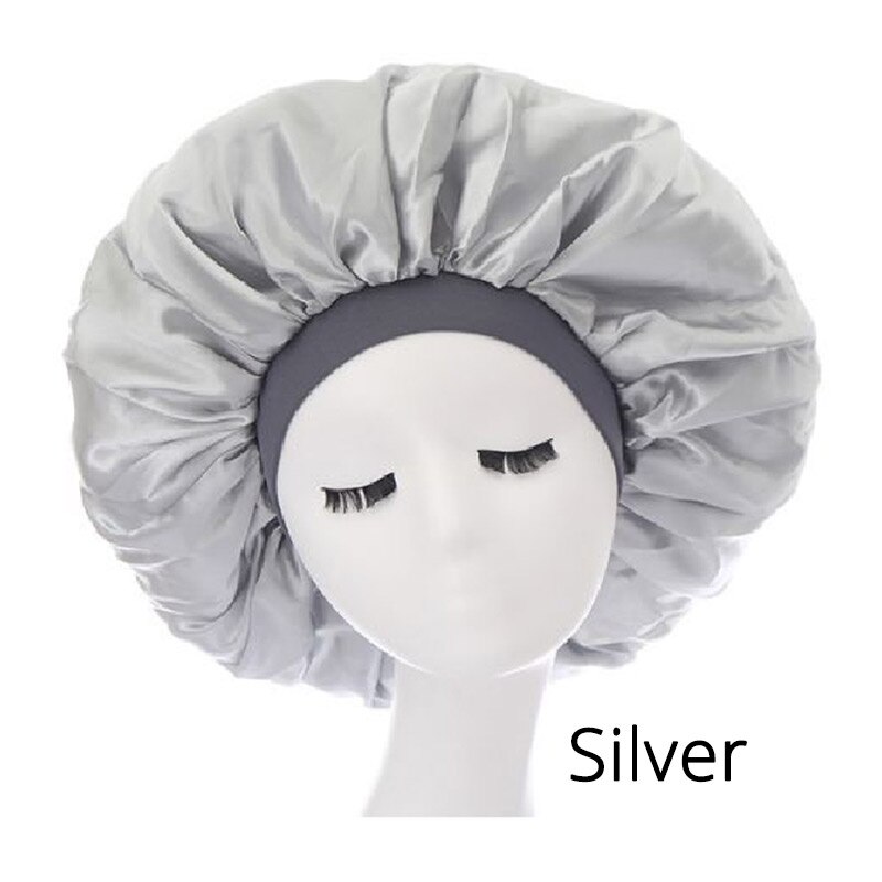 6Pcs/Lot Wide Band Satin Bonnet Cap Hair Bonnets For Women Silky Bonnet For Curly Hair Large Size Sleep Hair Cap: Sliver 6pcs