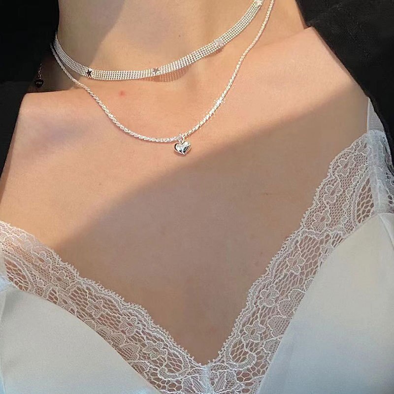Foxanry 925 collana con timbro per donna estate nuova Trendy elegante semplice catena scintillante dolce amore cuore gioielli da sposa