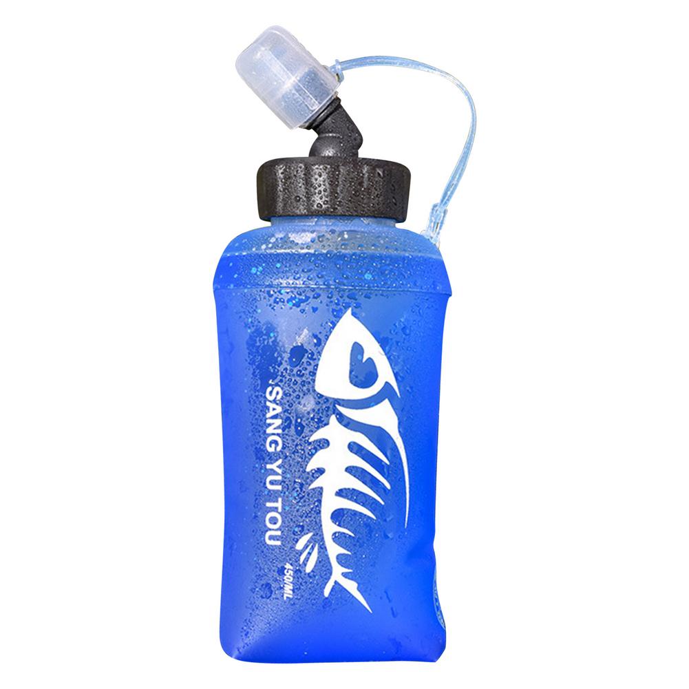 Sport Zacht Water Zak 450Ml Draagbare Vouwen Waterfles Siliconen Sport Waterkoker Reizen Fles Fles Water Bag Voor Fietsen kamp: Blue