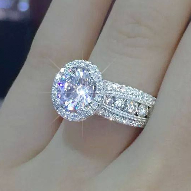 Dazzling Grote Zirkonia Steen Zilveren Kleur Bruiloft Engagement Ringen Voor Vrouwen Mode-sieraden Accessoires