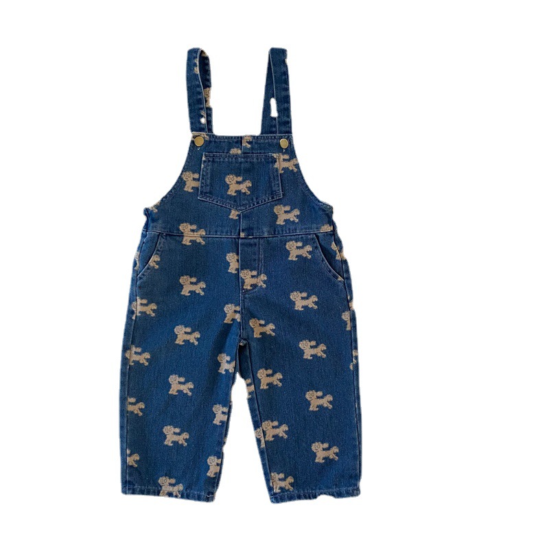 Monos de mezclilla con dibujos de perros para niños y niñas, pantalones informales holgados con tirantes, unisex, Primavera