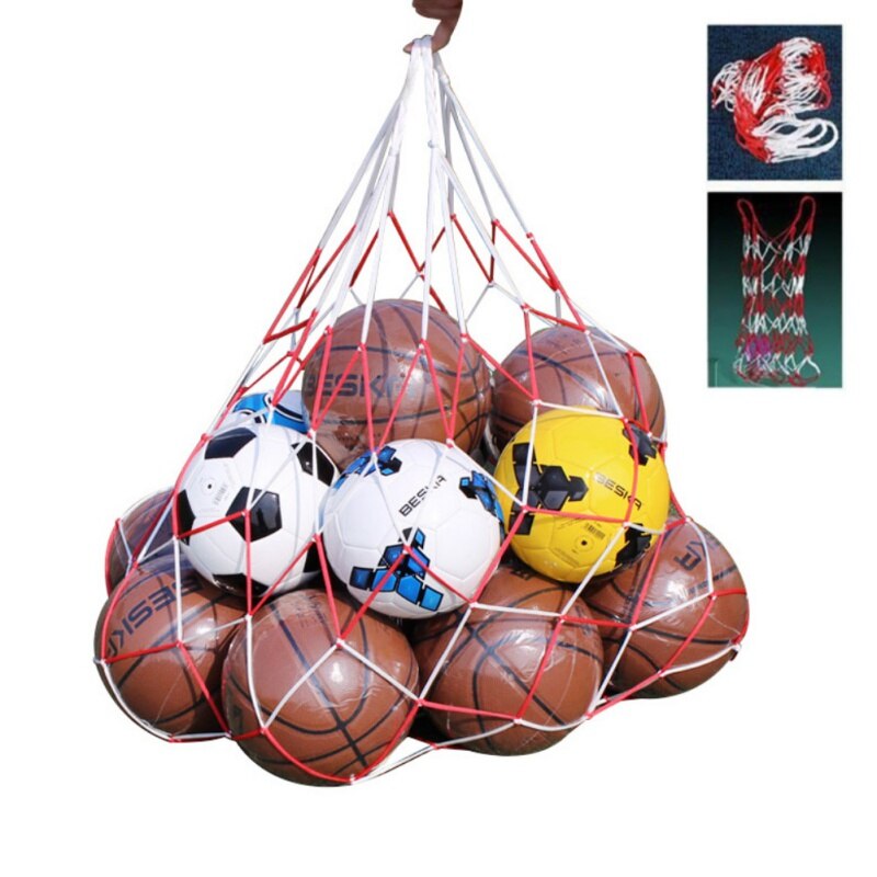 white-red lattice cord basketball sports ball mesh net ball Soccer net bag Portable Equipment net bag
